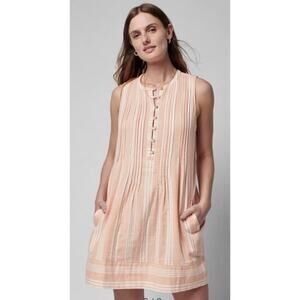 Faherty Isha Pintuck Organic Cotton Striped Button Front A Line Dress Small